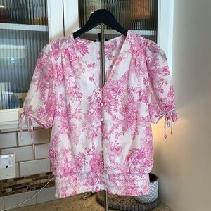 Haver London Pink White Floral Blouse Size Medium